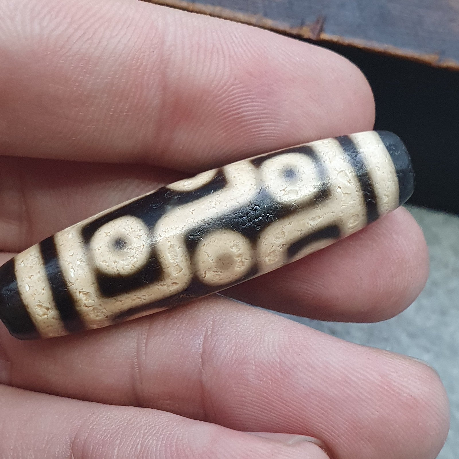 9 Eyes Pattern Black Tibetan Agate Dzi  Bead Amulet Necklace