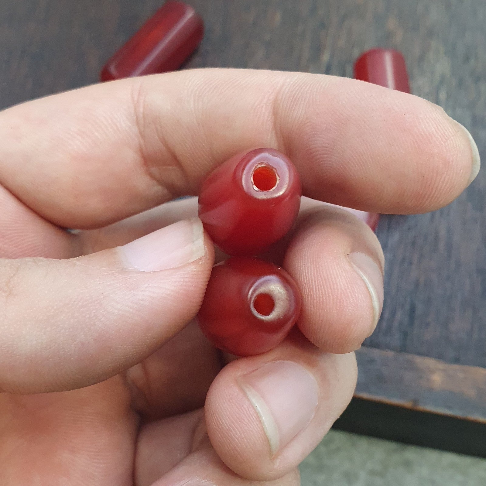 Lot 5 antique red agate himalayan tibetan agate carnelian beads