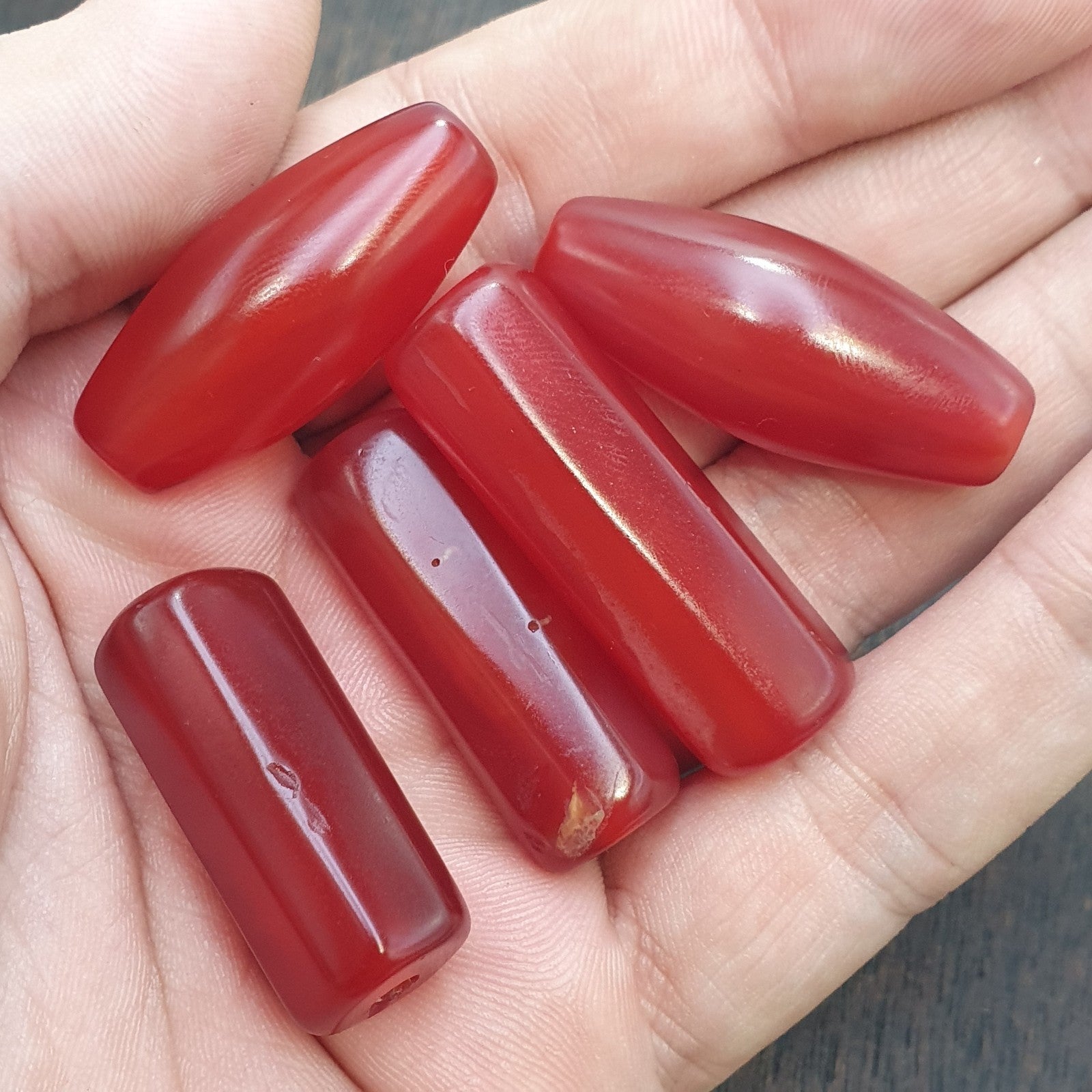 Lot 5 antique red agate himalayan tibetan agate carnelian beads