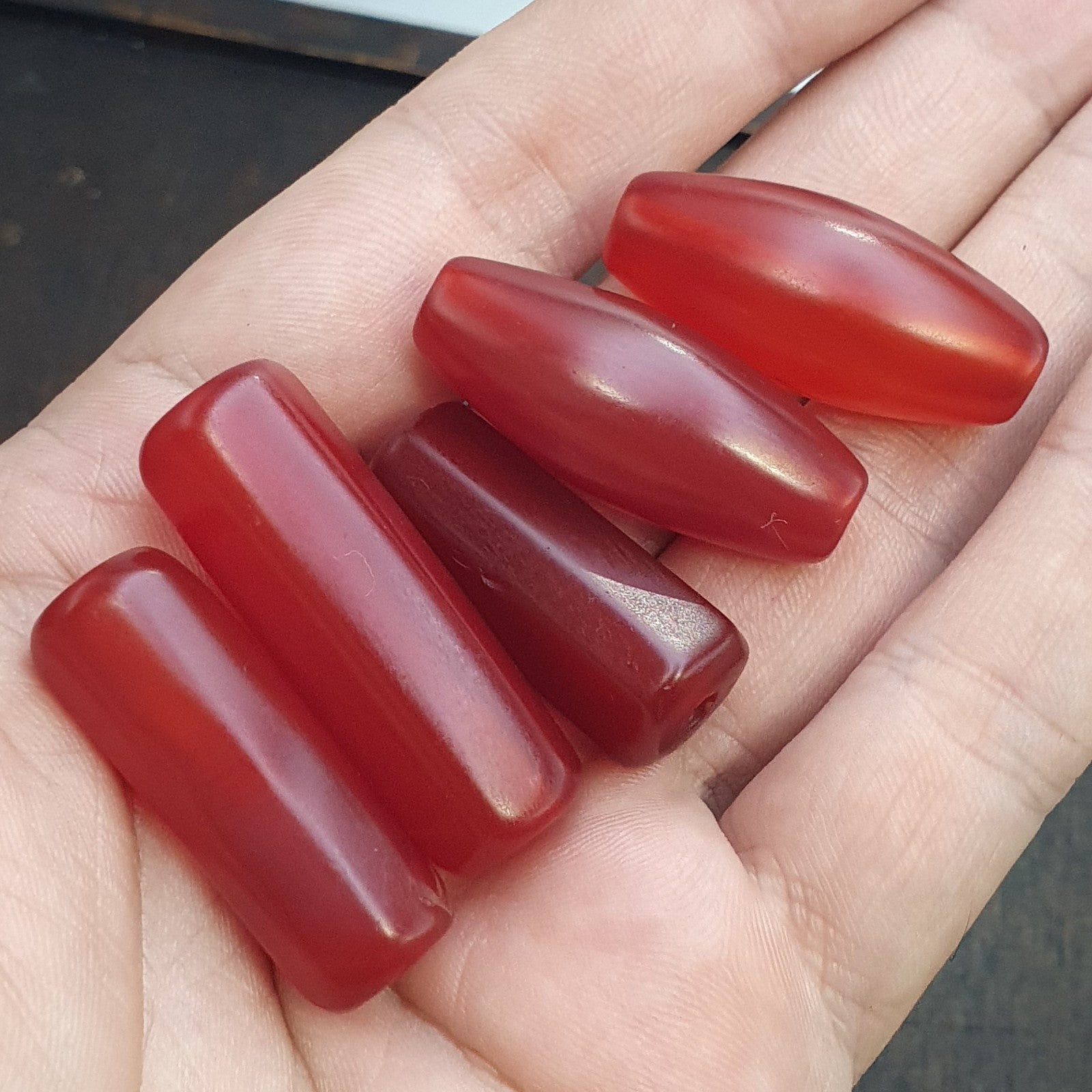 Lot 5 antique red agate himalayan tibetan agate carnelian beads