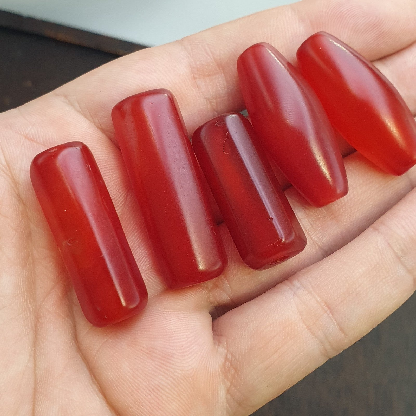 Lot 5 antique red agate himalayan tibetan agate carnelian beads