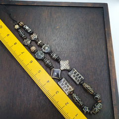Lot Dzi pattern asian burmese old pumtek petrified wood stone beads Strand