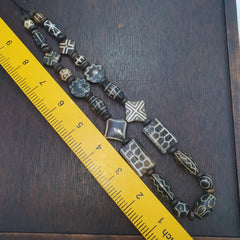 Lot Dzi pattern asian burmese old pumtek petrified wood stone beads Strand