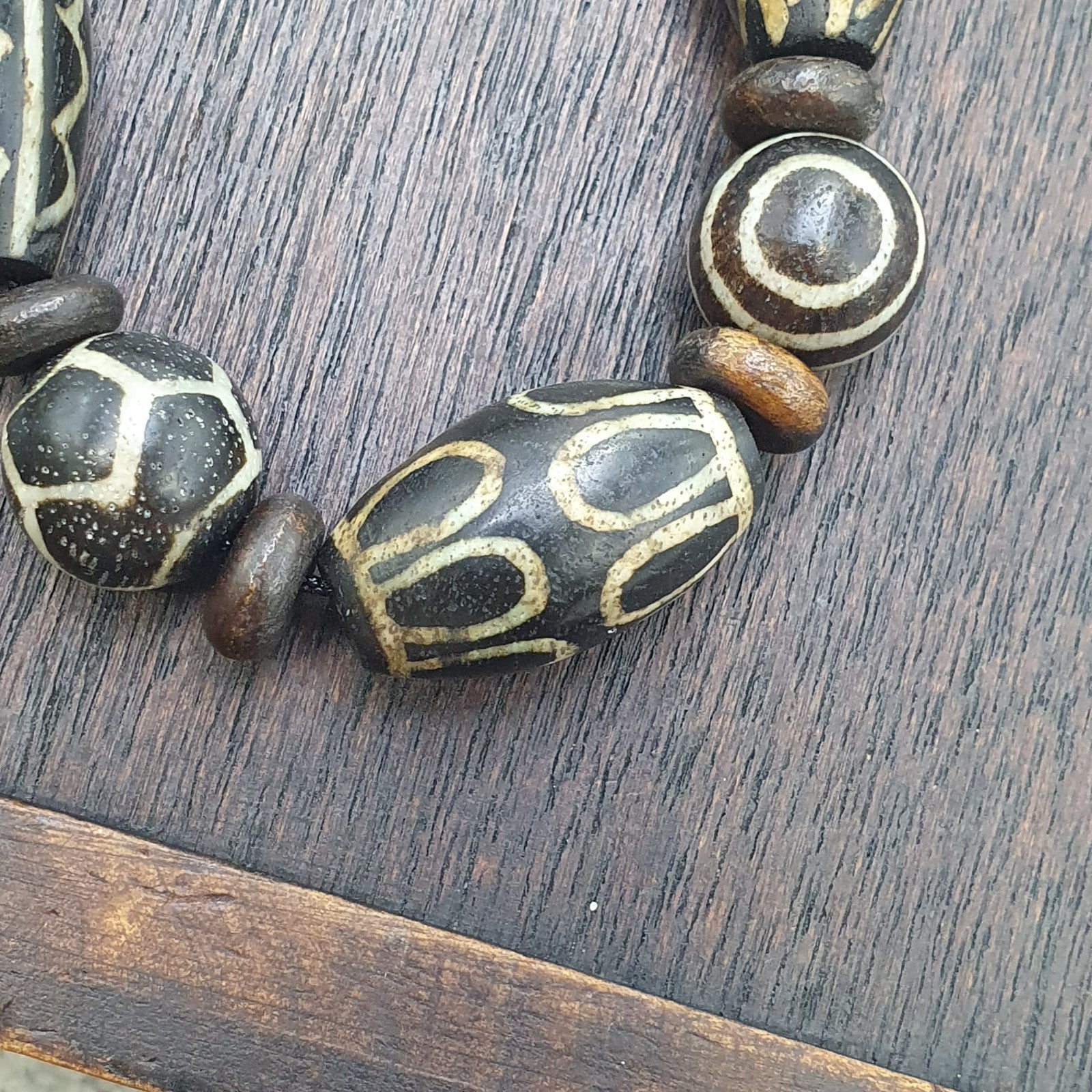 Lot Dzi pattern asian burmese old pumtek petrified wood stone beads Strand