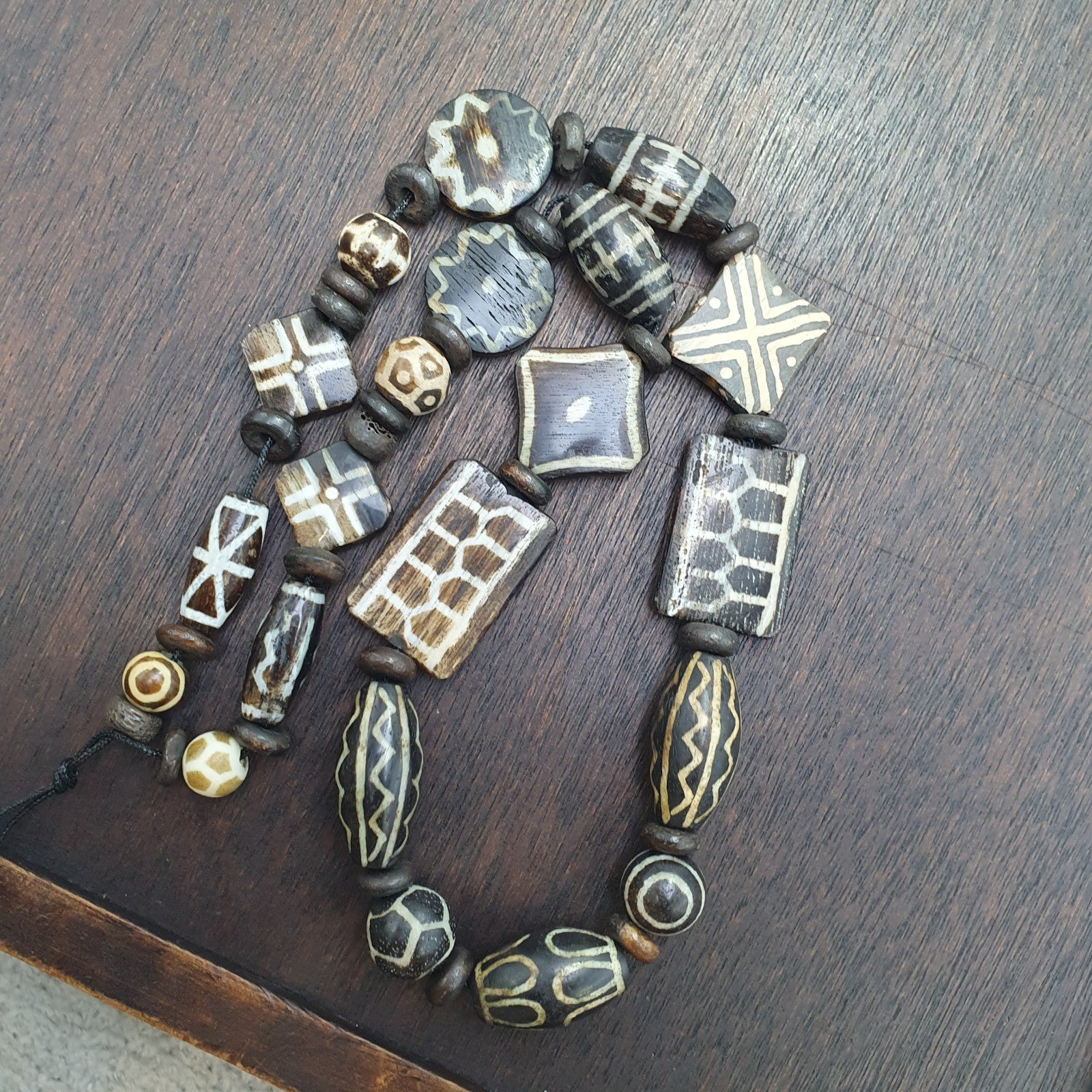 Lot Dzi pattern asian burmese old pumtek petrified wood stone beads Strand