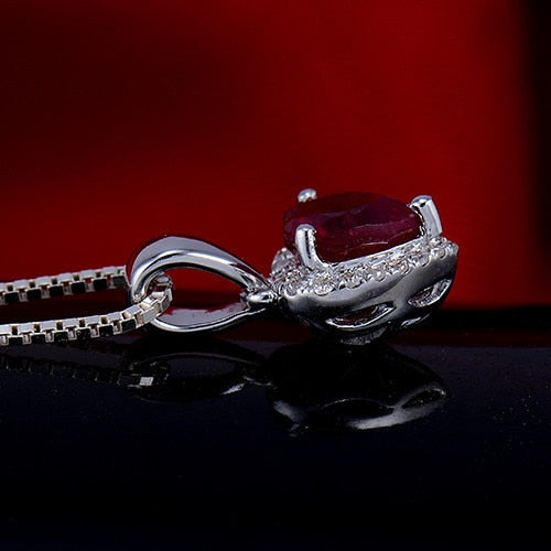 LOVERJEWELRY Young Girls Pendant Solid 18K White Gold Diamond Red Ruby Heart Pendants Necklace without Necklace Chain