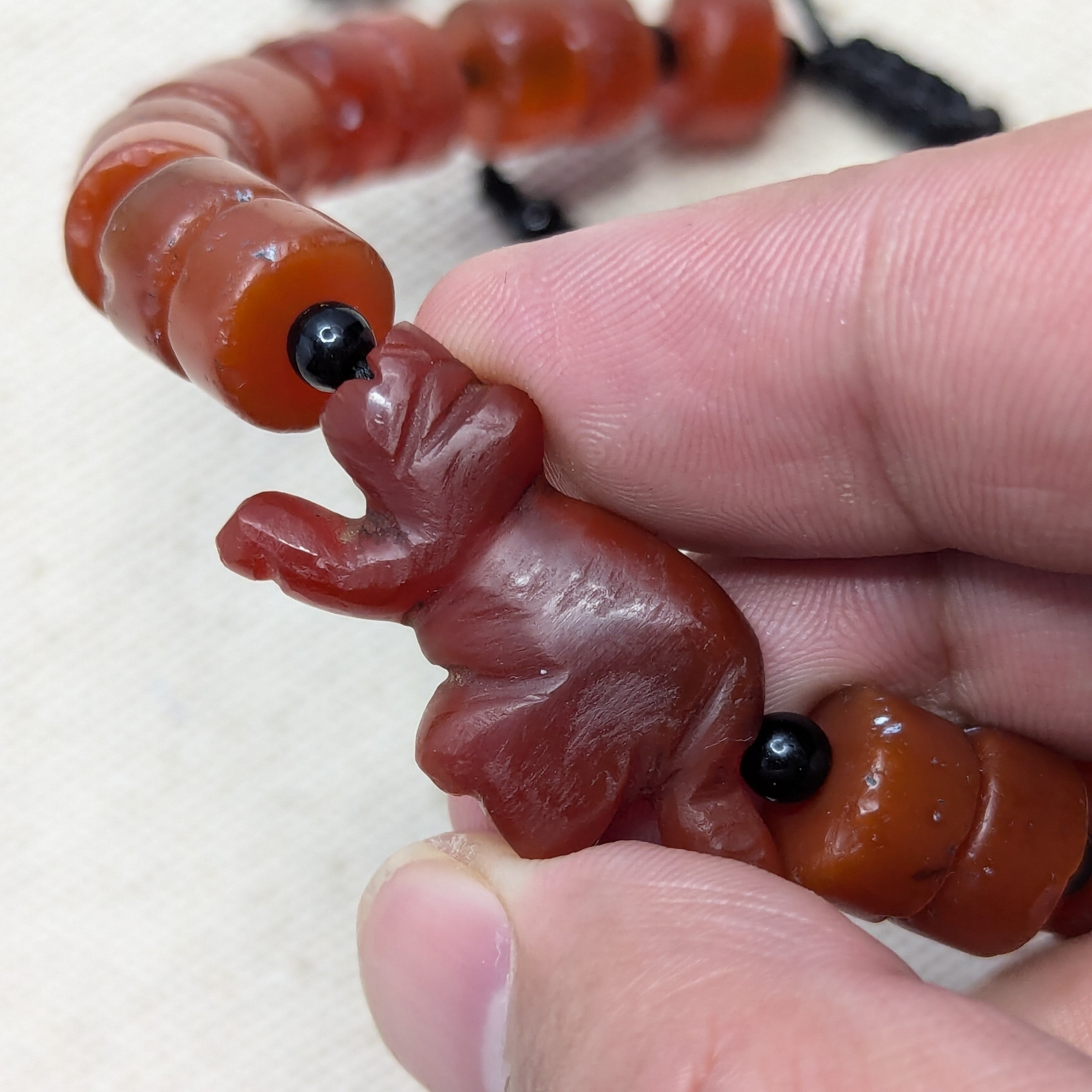Vintage Carnelian Animal Figurine Bracelet with Carnelian Beads