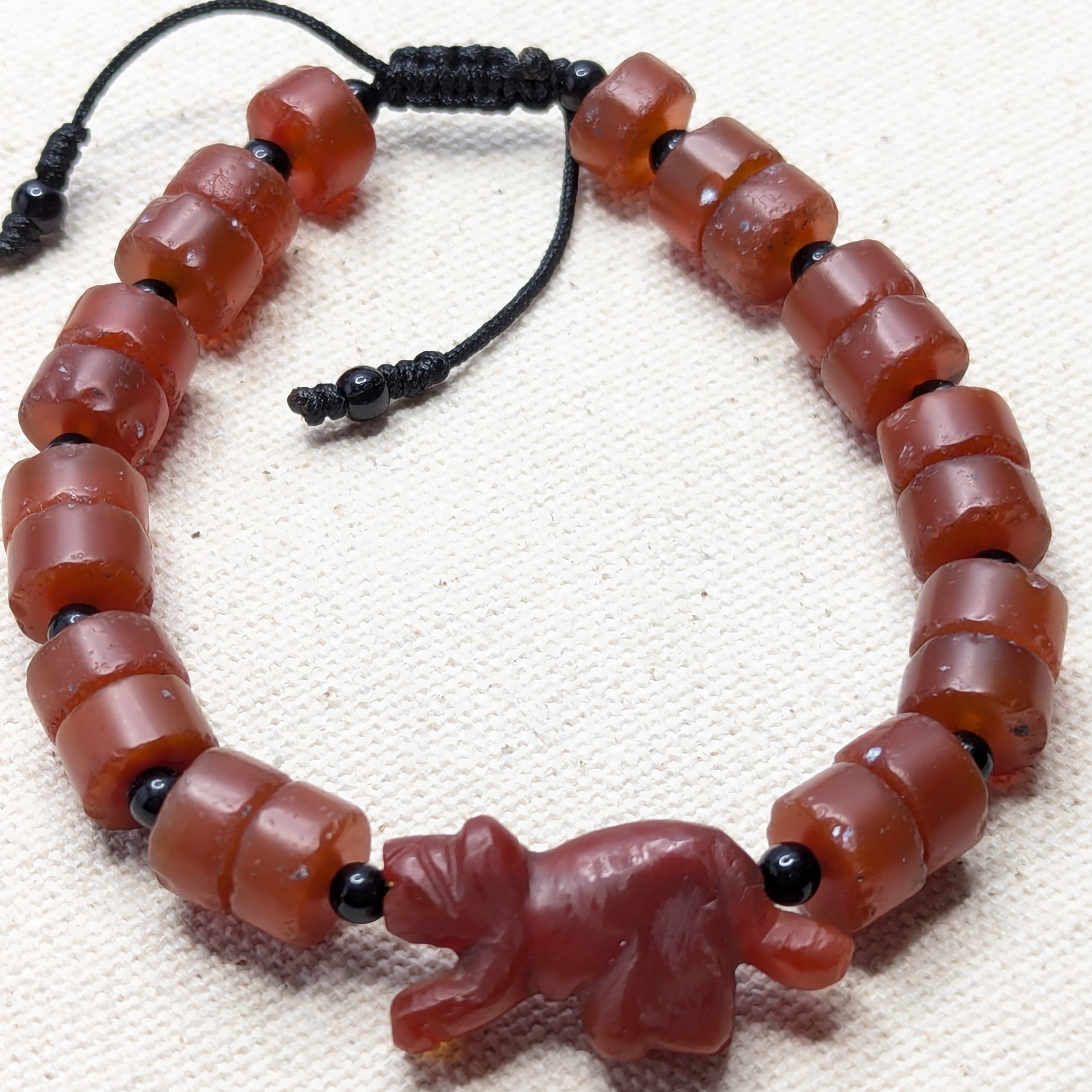 Vintage Carnelian Animal Figurine Bracelet with Carnelian Beads