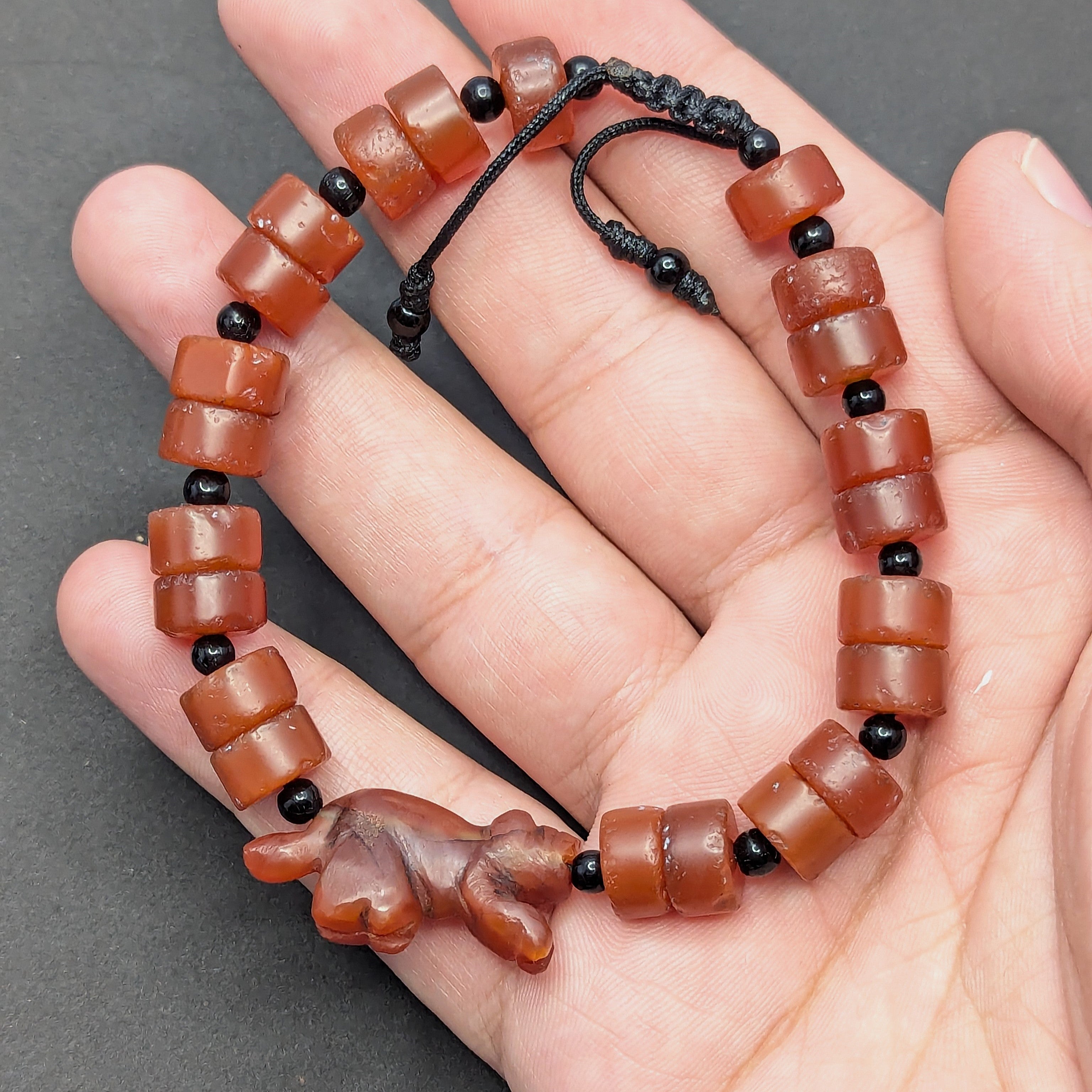Vintage Carnelian Animal Figurine Bracelet with Carnelian Beads