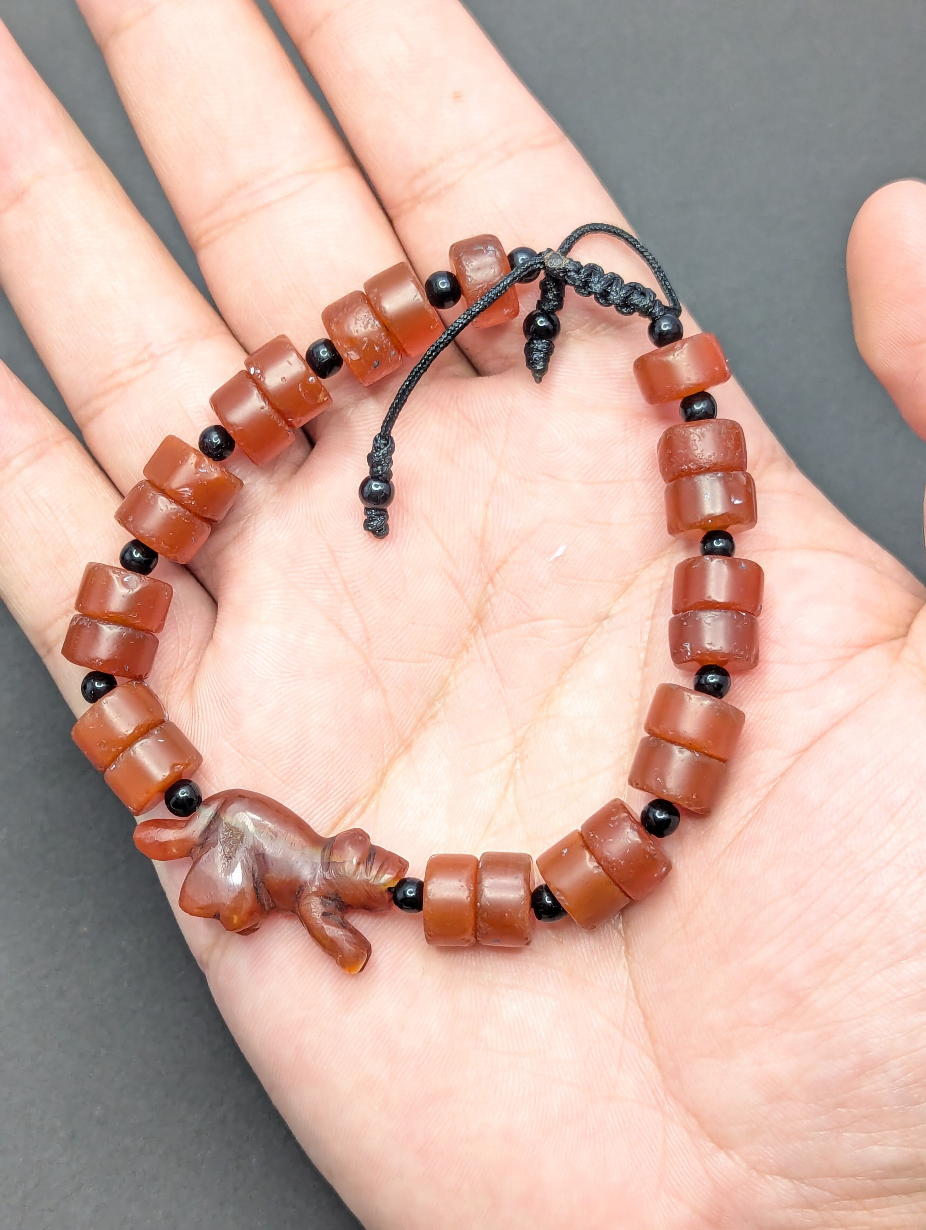 Vintage Carnelian Animal Figurine Bracelet with Carnelian Beads