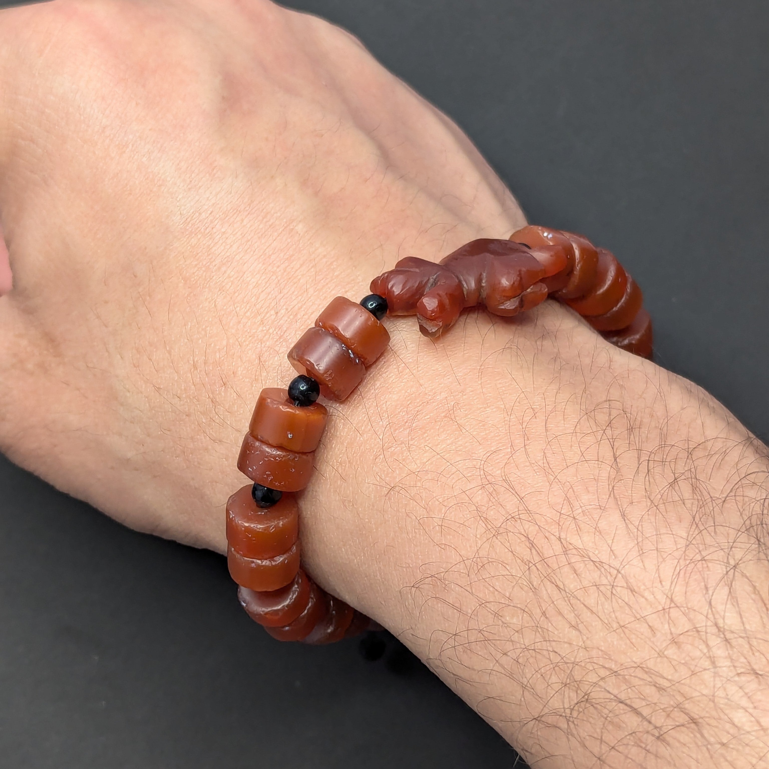 Vintage Carnelian Animal Figurine Bracelet with Carnelian Beads