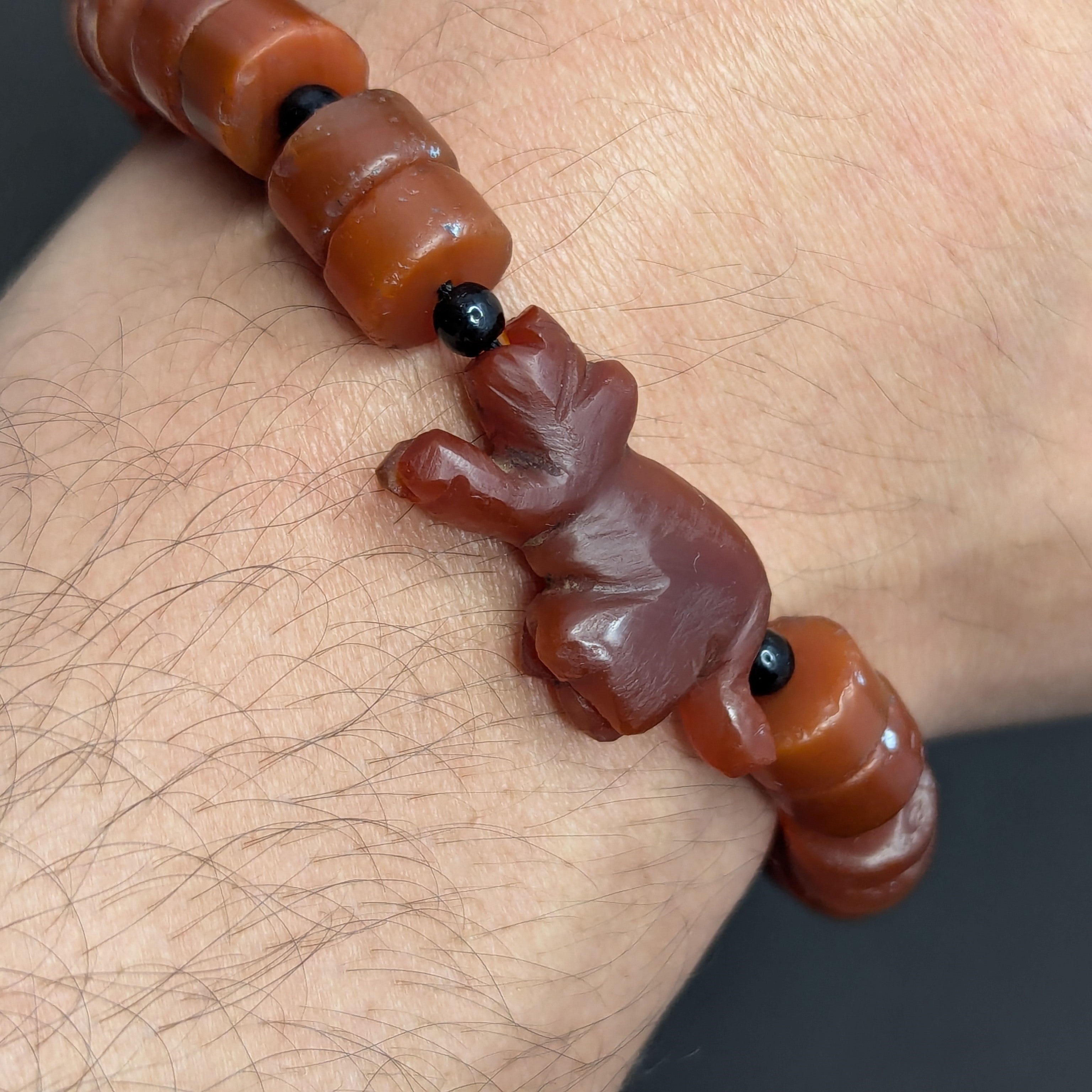 Vintage Carnelian Animal Figurine Bracelet with Carnelian Beads