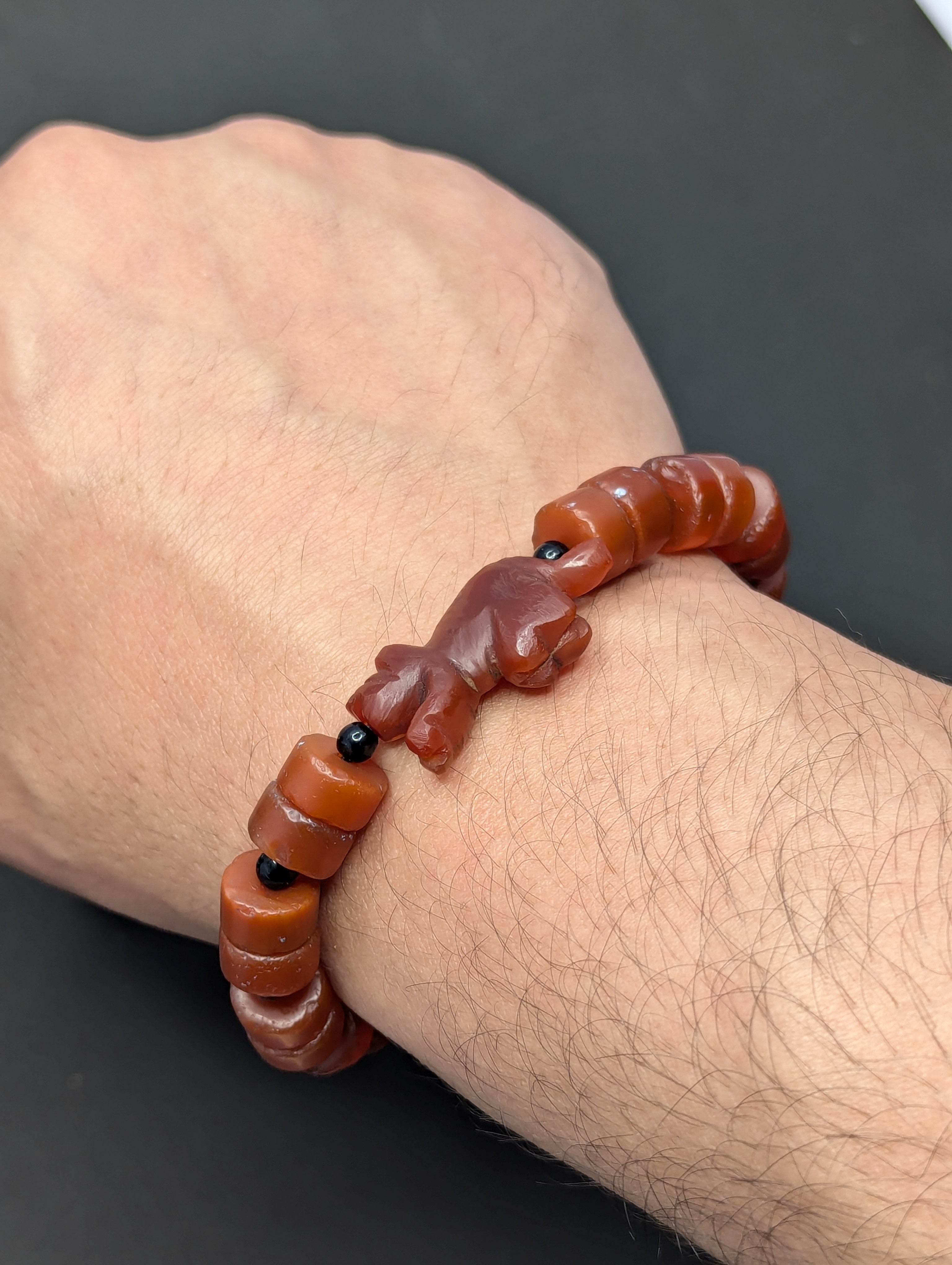 Vintage Carnelian Animal Figurine Bracelet with Carnelian Beads