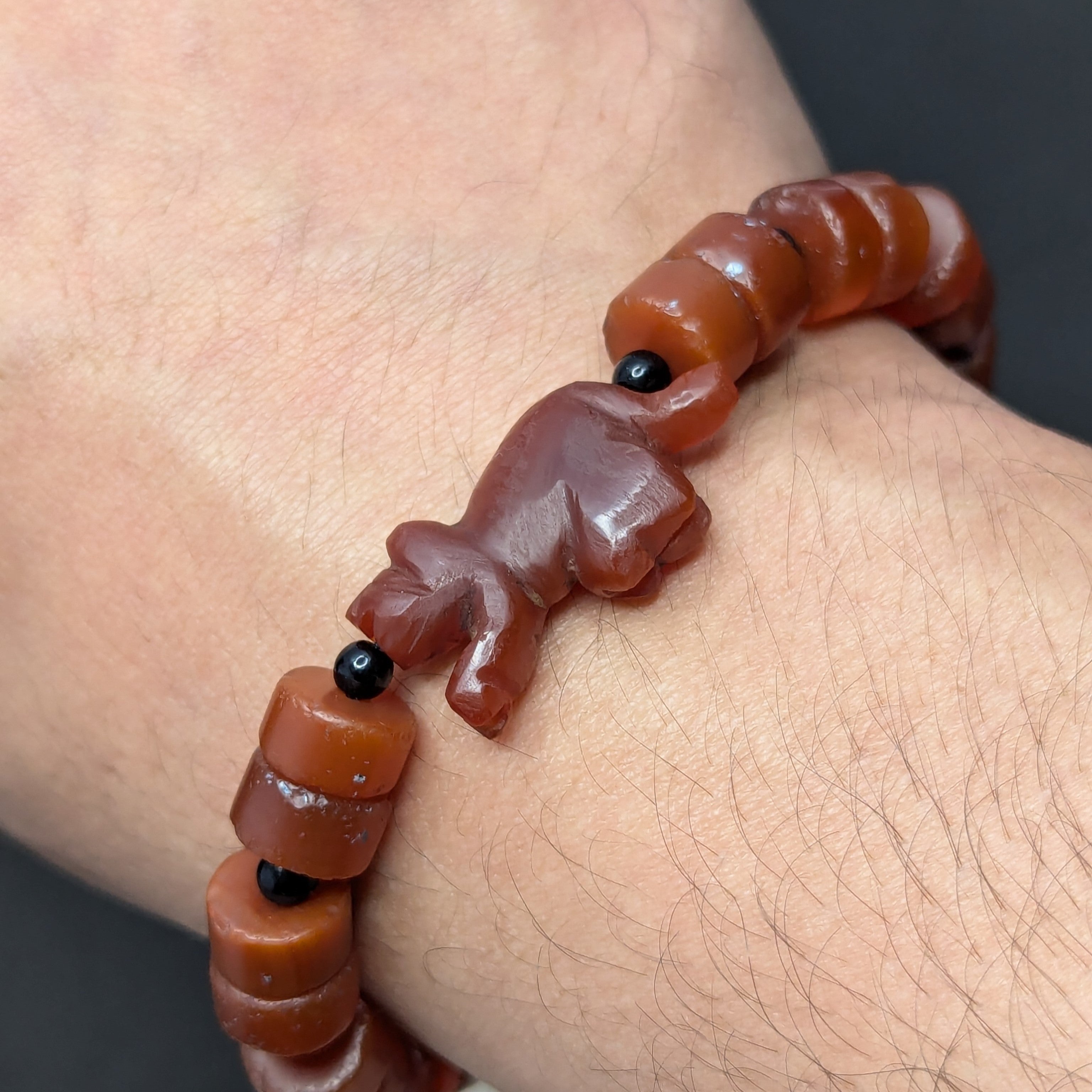 Vintage Carnelian Animal Figurine Bracelet with Carnelian Beads