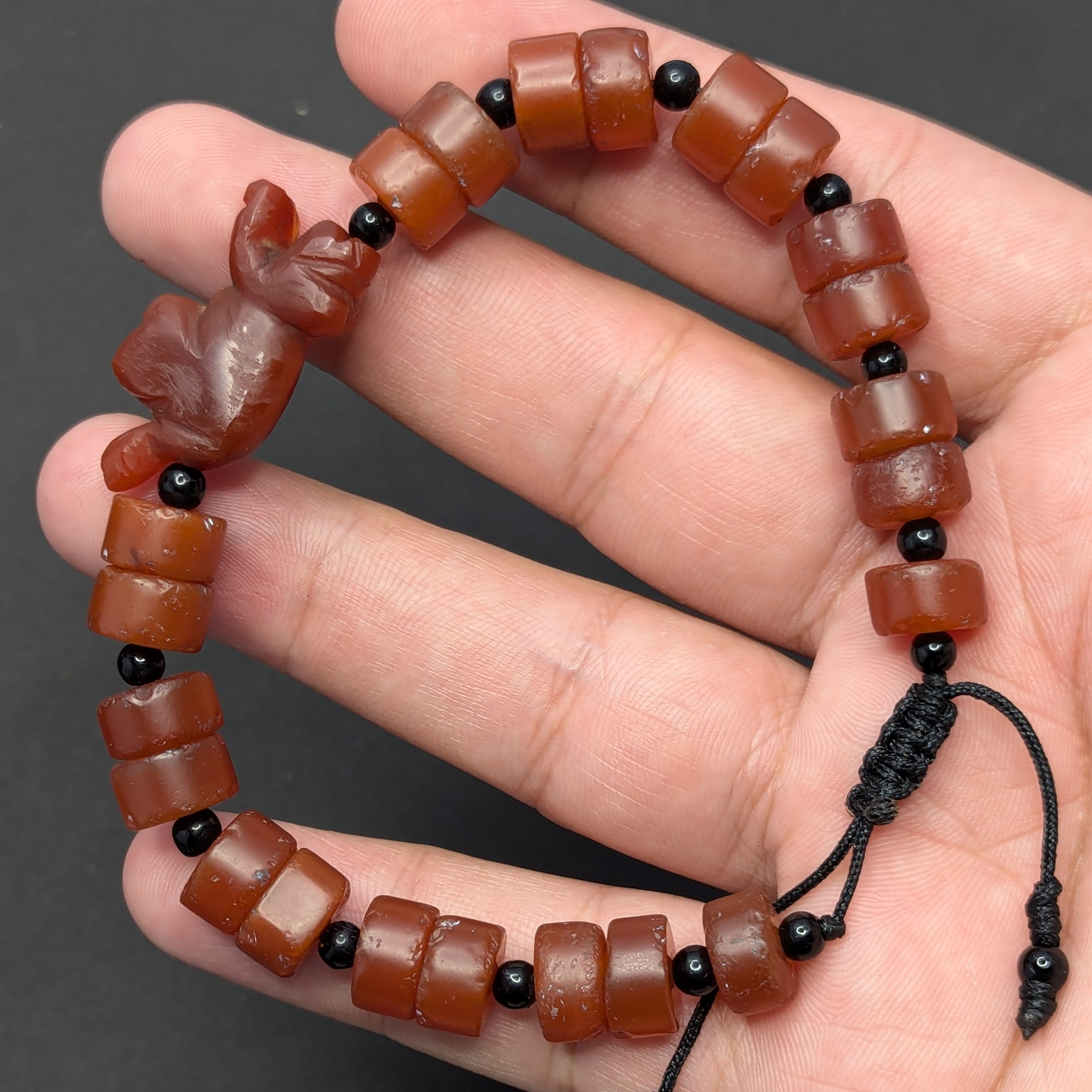 Vintage Carnelian Animal Figurine Bracelet with Carnelian Beads
