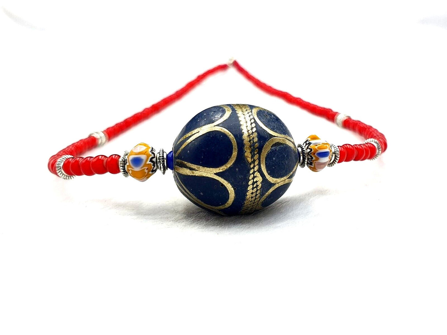 Vintage Venetian White Heart Trade Bead Necklace: Afghan Brass Accent