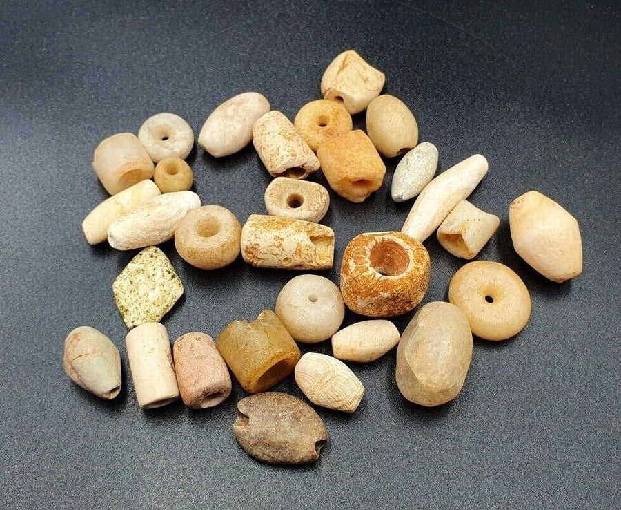 Lot of 30 ancient  agate beads and crystal beads  2500 bc-300 ad,