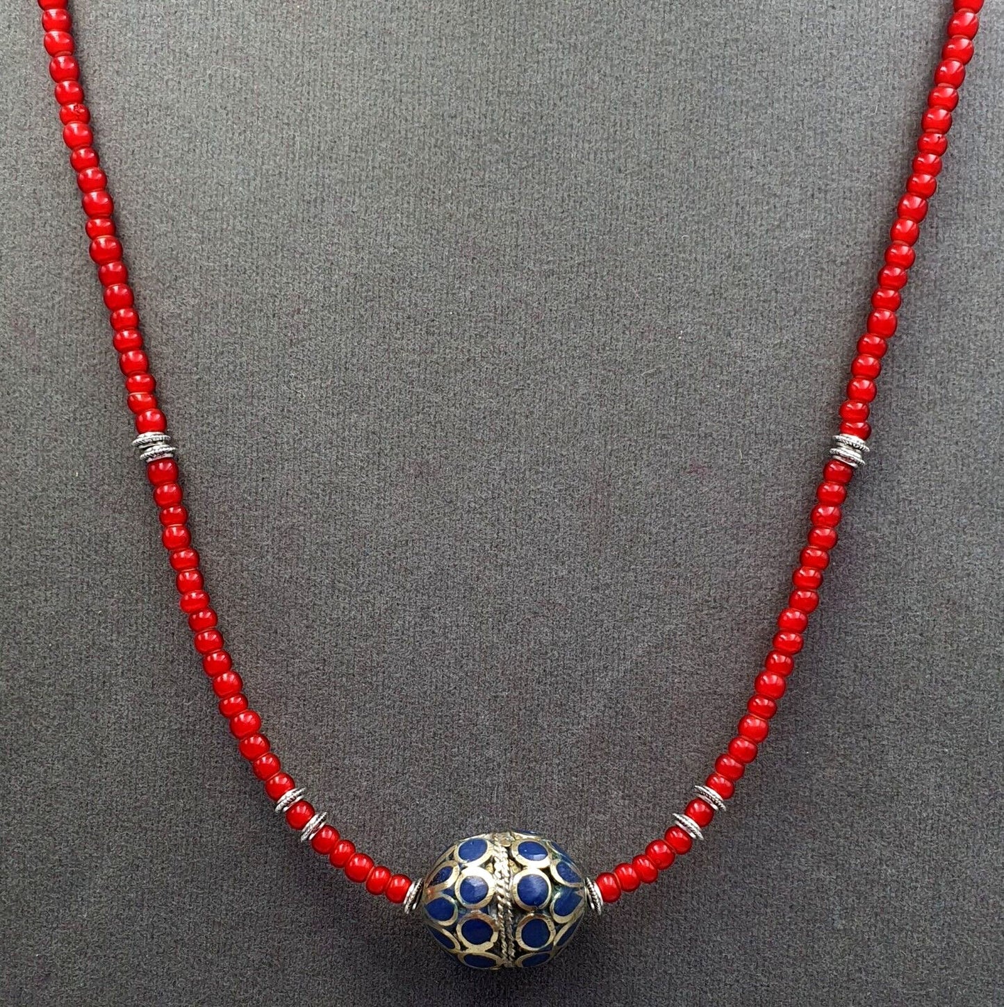 Vintage Afghan Brass Bead Necklace: Venetian White Heart Trade Beads