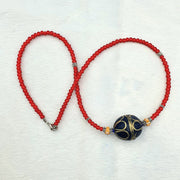 Vintage Venetian White Heart Trade Bead Necklace: Afghan Brass Accent
