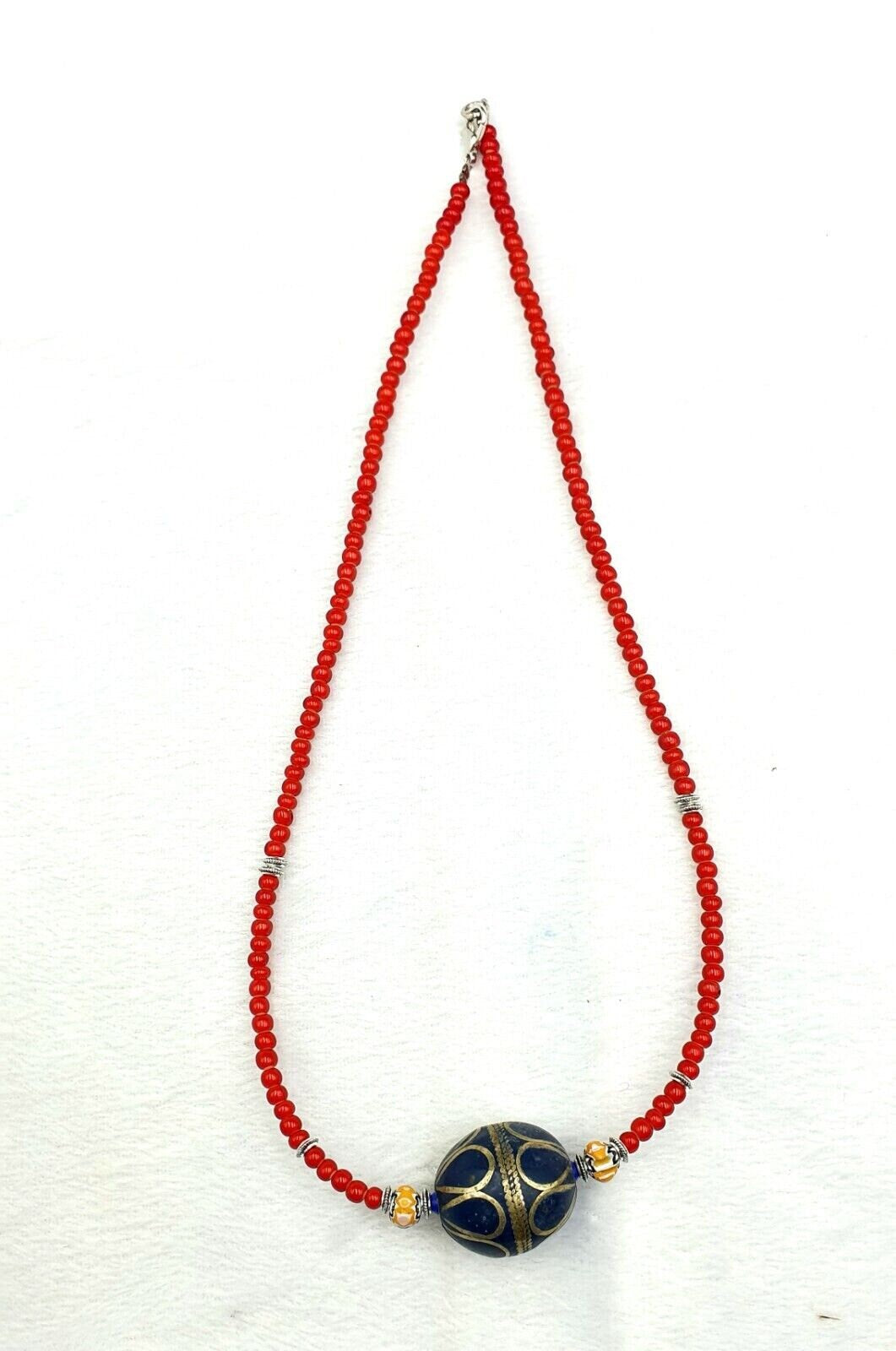 Vintage Venetian White Heart Trade Bead Necklace: Afghan Brass Accent