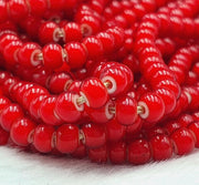 20 Strands Antique, Venetian Red White Heart Beads | Glass Seed Trade, Turn Of The Century, 2Mm