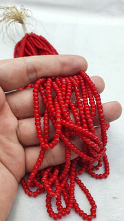 20 Strands Antique, Venetian Red White Heart Beads | Glass Seed Trade, Turn Of The Century, 2Mm