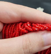 20 Strands Antique, Venetian Red White Heart Beads | Glass Seed Trade, Turn Of The Century, 2Mm