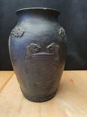 Ancient old near eastern mesopotamia chlorite stone vase with mystical engraving