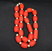 Red Glass Bead Long, Vintage Style Necklace | Strung Crystal, Dark Hue, 24 Inch - 22 Pieces, 15-17 Mm