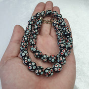 Black Venetian Inspired Beads, Hundred Eyes Skunk Necklace | Glass Trade Strand | 10Mm, 20 Inch Long