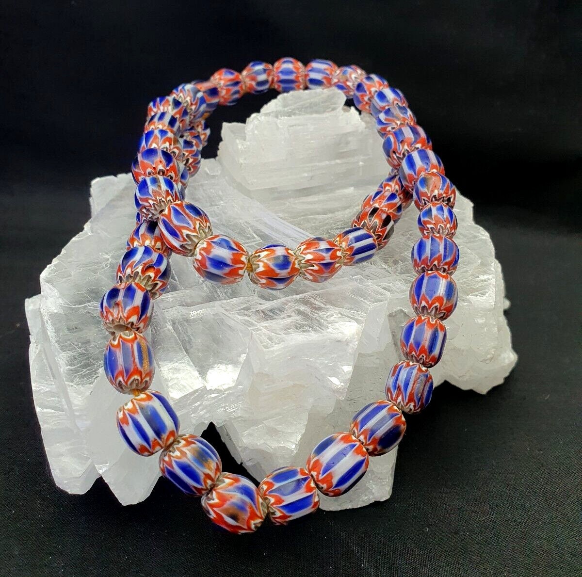 Blue and Red Color Chevrons Venetian Beads African Necklace 11-11.5mm