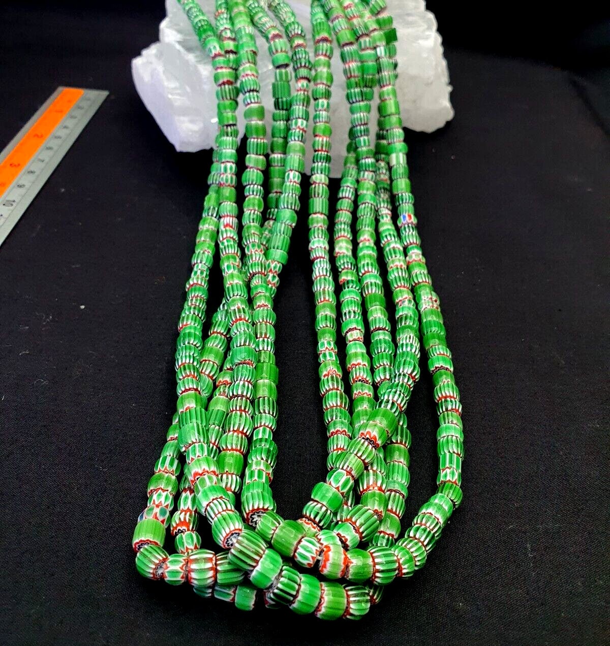 Tiny Green Red Chevrons Venetian Beads African Necklace 7mm