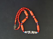 Himalayan indo tibetan 7 eyes dzi with antique venetian glass amulet necklace