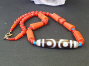 Himalayan indo tibetan 7 eyes dzi with antique venetian glass amulet necklace