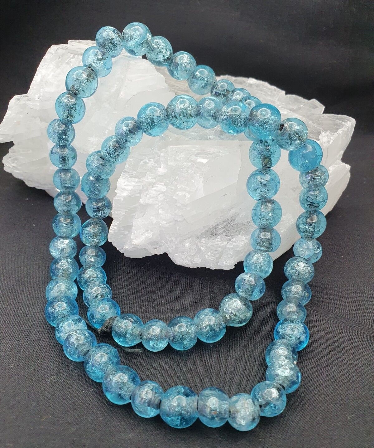 Antique glass beads dutch lamp work aqua blue beads 11-11.5 mmGift