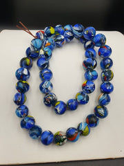 Strand 15mm Venetian Inspired Trade Glass Bead Necklace, Multi Color, 44 Pc Full, Vintage, 18.5MM, Collector