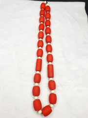 Red Glass Bead Long, Vintage Style Necklace | Strung Crystal, Dark Hue, 24 Inch - 22 Pieces, 15-17 Mm