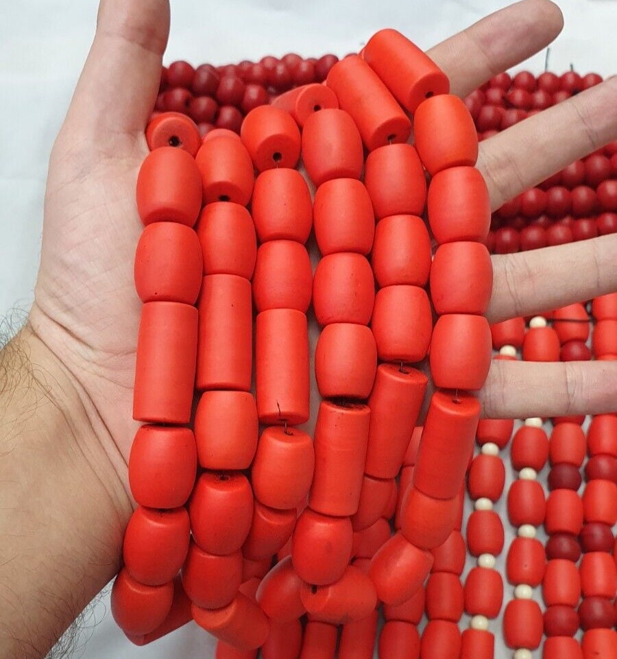 Dark Red Round Glass Beads: Long Strand Necklace, 25 Beads