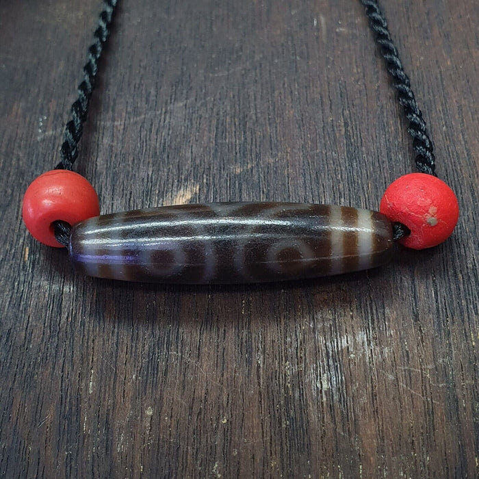 Vintage Himalayan Indo Tibetan 3 Eyes Patterns Dzi Amulet Bead