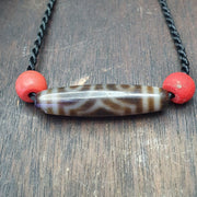 Vintage himalayan indo tibetan 3 eyes patterns dzi amulet bead
