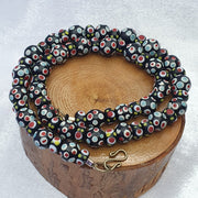 Black Venetian Beads, Hundred Eyes Skunk Style Necklace, Long Strand | Glass Trade | 10-11mm, 20 Inch