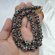Black Venetian Beads, Hundred Eyes Skunk Style Necklace, Long Strand | Glass Trade | 10-11mm, 20 Inch