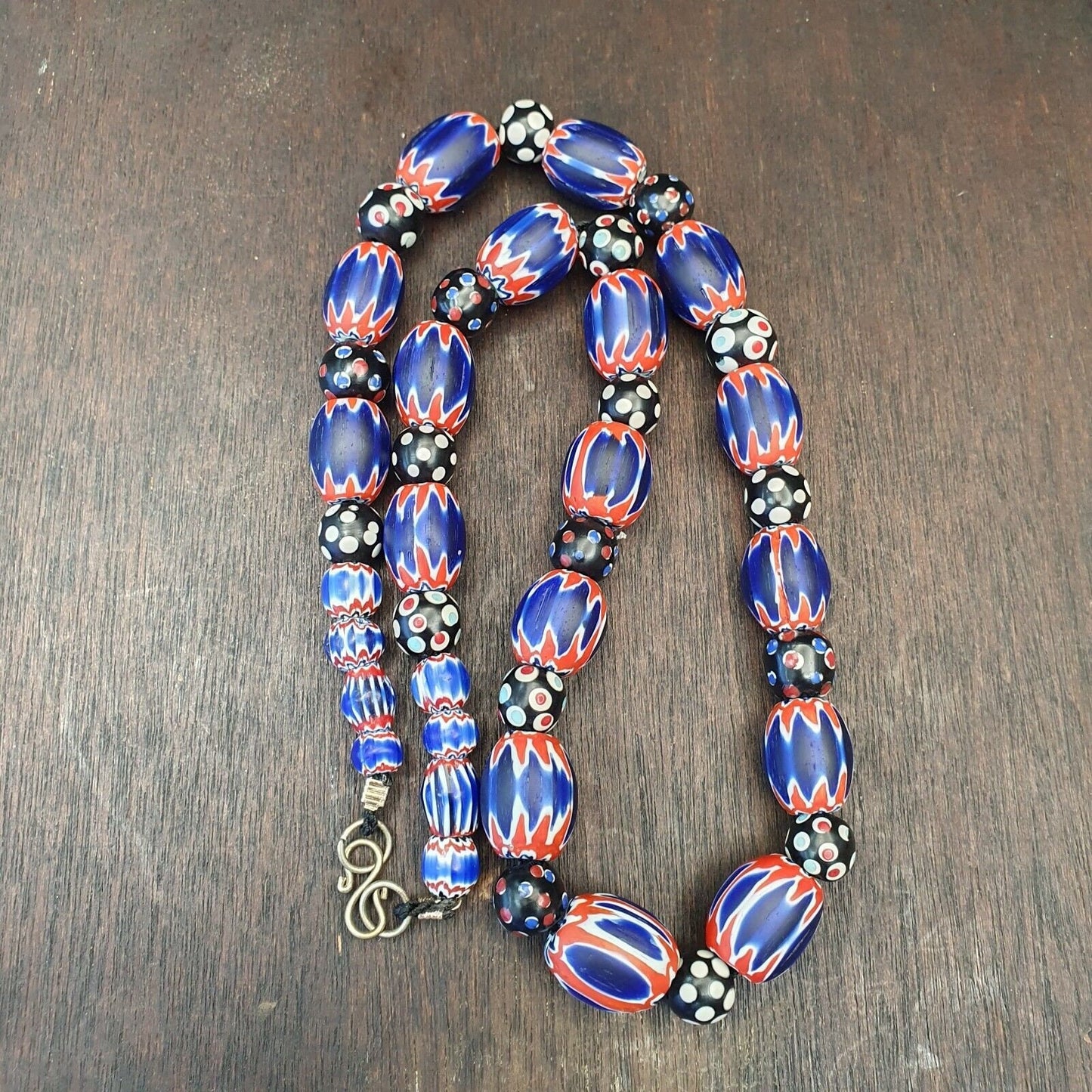 Antique venetian inspired african blue glass chevron and hundred eyes beadsGift