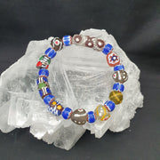 Vintage Blue Chevron African Glass Bead Bracelet