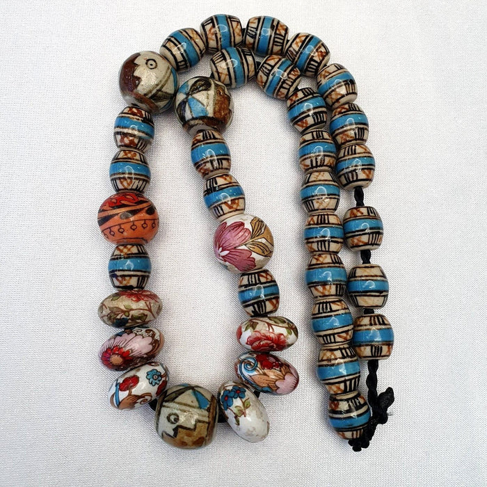 Hand Painted Vintage Ceramic Bead Necklace: Colorful Strand
