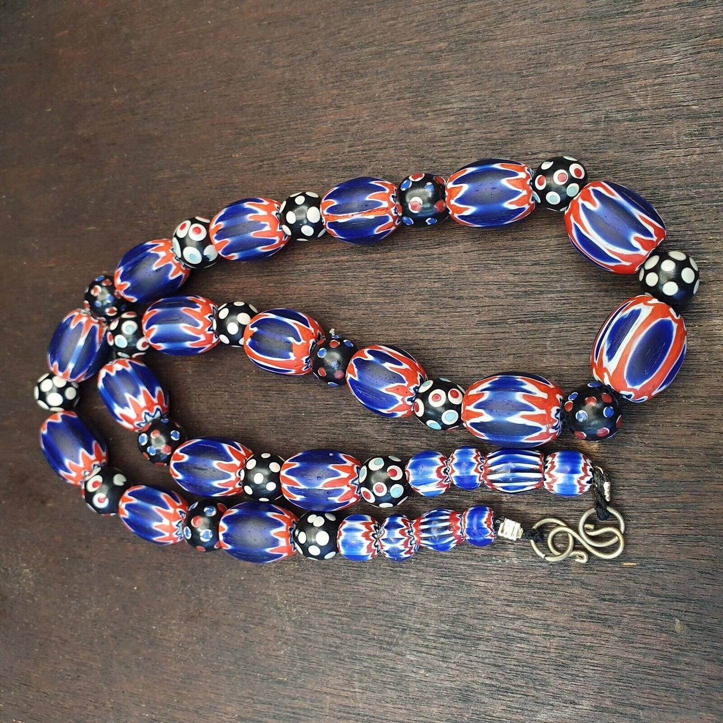 Antique venetian inspired african blue glass chevron and hundred eyes beadsGift