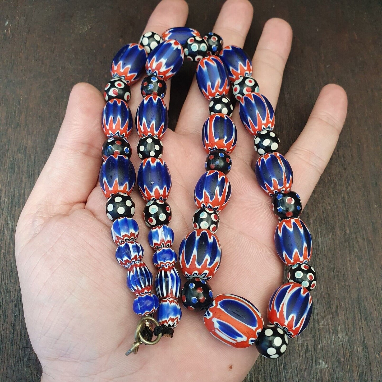 Antique venetian inspired african blue glass chevron and hundred eyes beadsGift