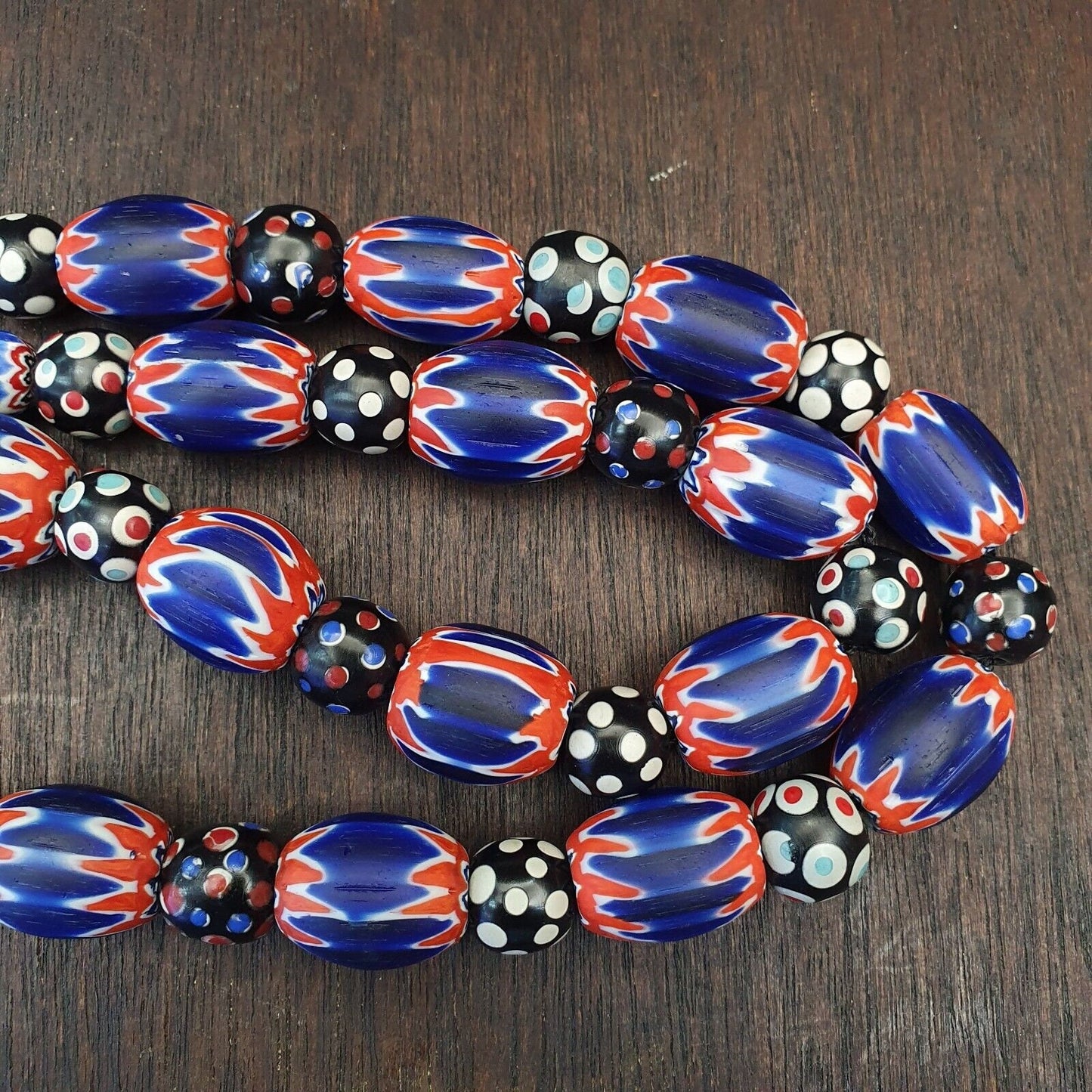 Antique venetian inspired african blue glass chevron and hundred eyes beadsGift