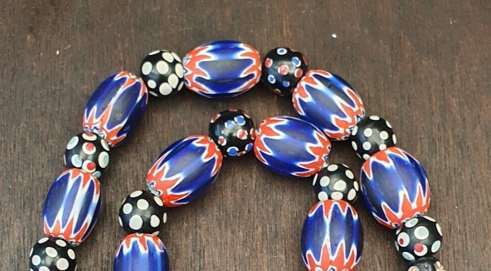 Antique vintage venetian inspired chevron thousand eyes beads necklace .