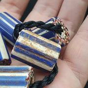 5 antique venetian trade african blue glass chevron beads big hole beads